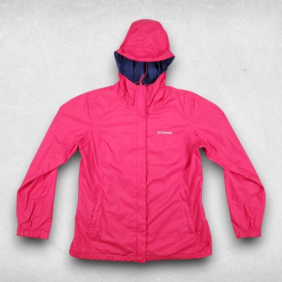Columbia Hooded Rain Jacket Women L Pink Omni-Tech Lined Winter Outdoor Techwear - Picture 1 of 11